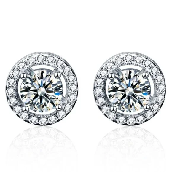 Certified 1ct. t.w. Moissanite Diamond Round Halo Stud Earrings NEW - Picture 3 of 9